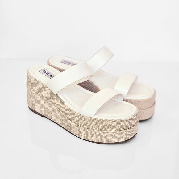 Steve Madden Women's Size 7 Merrcer Platform Slide Leather Sandal in White Beach - Picture 6 of 11